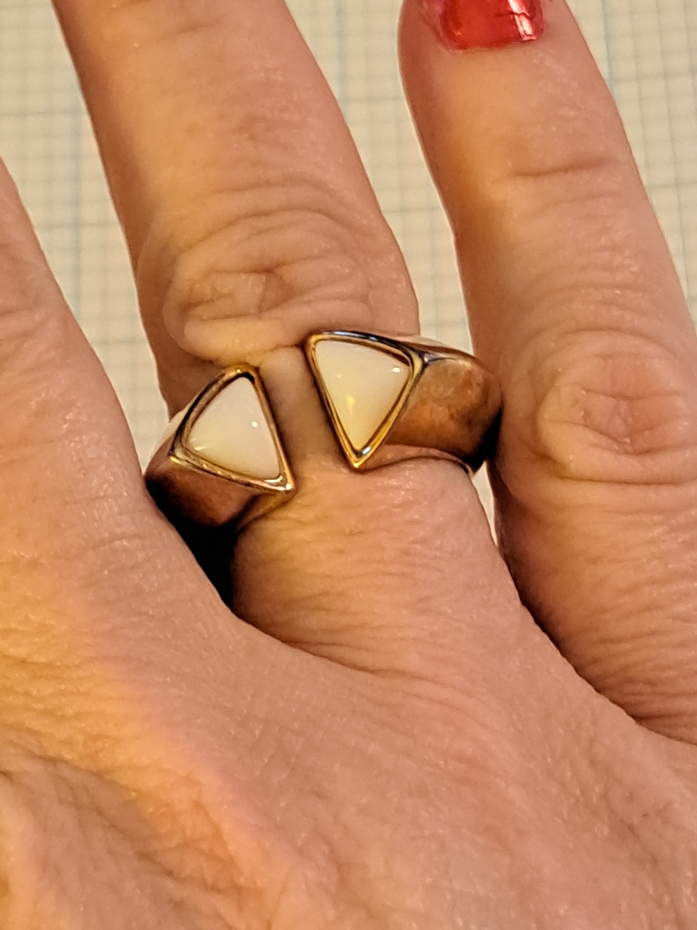 Jewelmint Bomb Gold-Tone Open Ring with Cream Triangle Inlays